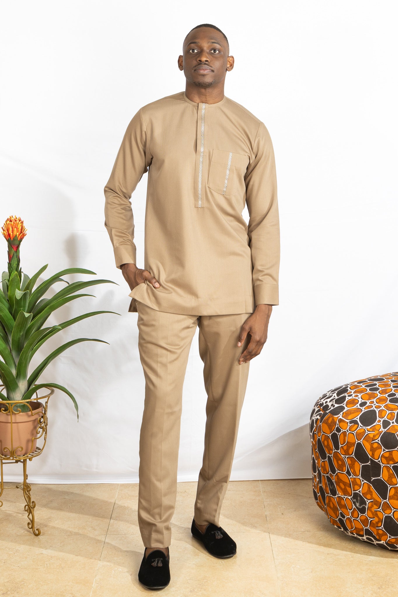 Mens African Wool Kaftan & Trouser Set - PSFSTORE™