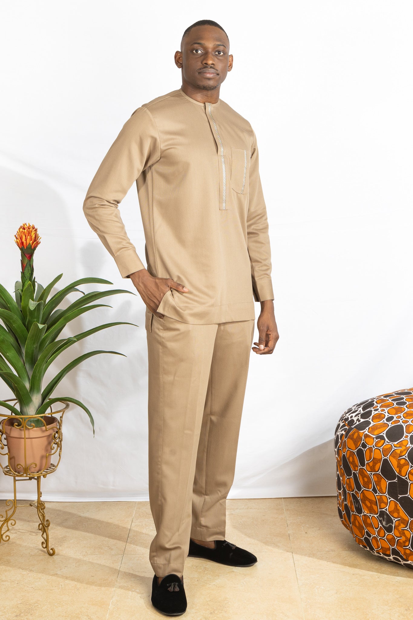 Mens African Wool Kaftan & Trouser Set - PSFSTORE™